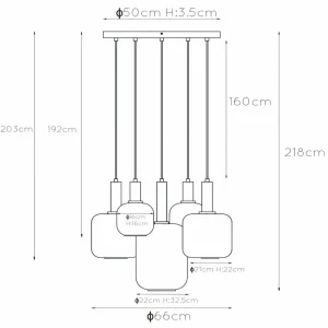New Lucide Suspension Joanet avec verre fumé, à 5 lampes