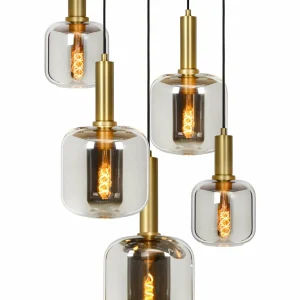 New Lucide Suspension Joanet avec verre fumé, à 5 lampes
