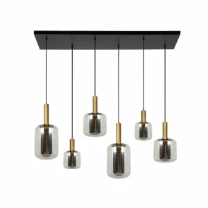 Discount Lucide Suspension Joanet, gris fumé/noir, verre, 132 cm de long