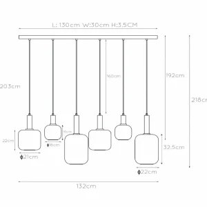Discount Lucide Suspension Joanet, gris fumé/noir, verre, 132 cm de long