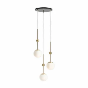 Sale ALDEX Suspension Joel, ronde, laiton/blanche, à 3 lampes