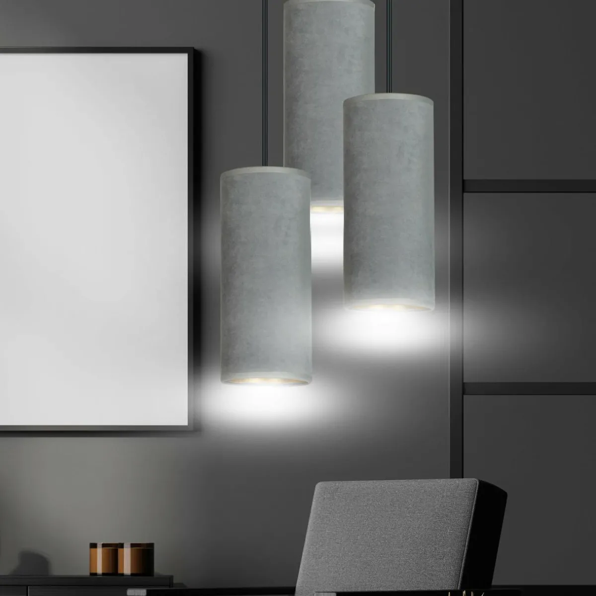 suspension_joni_tissu_ronde__lampes_gris_dor_1.webp Discount EMIBIG LIGHTING Suspension Joni tissu ronde 3 lampes gris doré