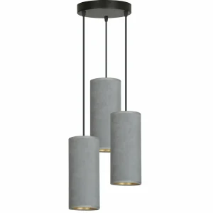 Discount EMIBIG LIGHTING Suspension Joni tissu ronde 3 lampes gris doré