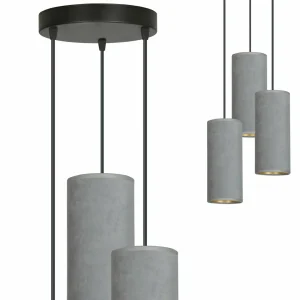 Discount EMIBIG LIGHTING Suspension Joni tissu ronde 3 lampes gris doré