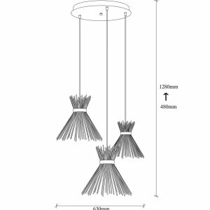 Fashion Opviq Suspension Kirpi 3086, doré, métal, 3 lampes rondes