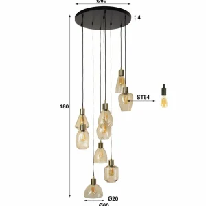 Shop Zijlstra Suspension Leaf, amber, Ø 60 cm, verre, à 9 lampes