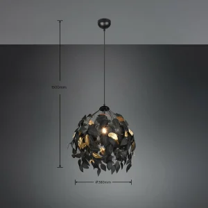 Hot Reality Leuchten Suspension Leavy, noir/or, Ø 38 cm, plastique
