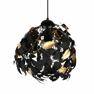 Hot Reality Leuchten Suspension Leavy, noir/or, Ø 38 cm, plastique
