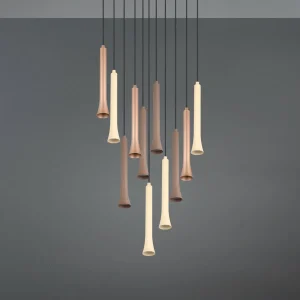 Hot Trio Lighting Suspension LED Fiato, 11 lampes, ronde, métal, taupe, coffee