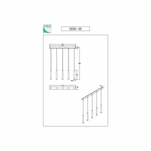 Outlet Fabas Luce Suspension LED Prado, noir, à 5 lampes, linéaire, intensité variable