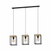 Clearance EGLO Suspension Libertad, longueur 88 cm, noir/bois, 3 lampes
