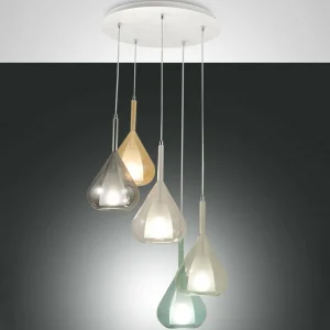 New Fabas Luce Suspension Lila, 5 lampes, gris fumé/ambre/clair/vert/bleu