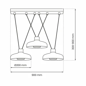 Sale Eko-Light Suspension Linea, noire, à 3 lampes