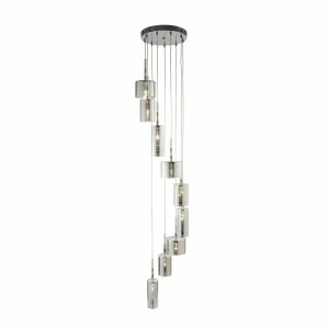 Sale Searchlight Suspension Linen, à 9 lampes, chrome/fumée, verre, G4
