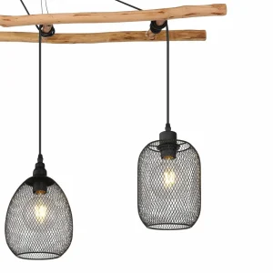 New Globo Suspension Lioni en bois avec 4 abat-jour métal