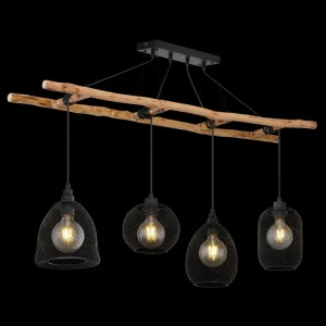New Globo Suspension Lioni en bois avec 4 abat-jour métal