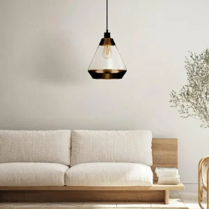 Discount Euluna Suspension Lonceng en verre, décor doré