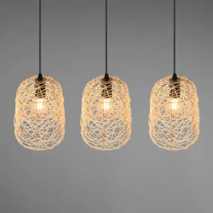 Best Sale Reality Leuchten Suspension Lovis en rotin tressé, à trois lampes