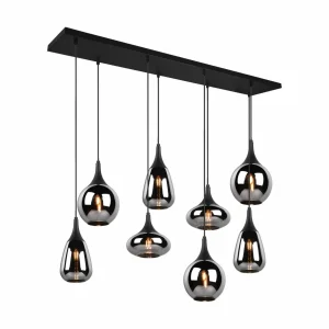 Discount Trio Lighting Suspension Lumina, à 8 lampes, noir/chromé, verre