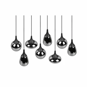 Discount Trio Lighting Suspension Lumina, à 8 lampes, noir/chromé, verre