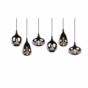 Flash Sale Trio Lighting Suspension Lumina, 6 lampes, noir/chromé, verre