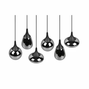 Flash Sale Trio Lighting Suspension Lumina, 6 lampes, noir/chromé, verre