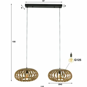 Hot Zijlstra Suspension Lupina en manguier, à 2 lampes