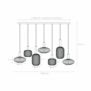 Outlet Lucide Suspension Maloto, verre, 7 flammes, ambre, 150 cm