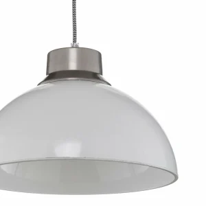 Store Lamkur Suspension Mara, argentée, abat-jour blanc opale