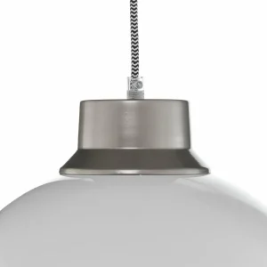Store Lamkur Suspension Mara, argentée, abat-jour blanc opale