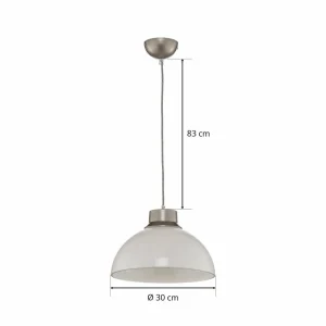 Store Lamkur Suspension Mara, argentée, abat-jour blanc opale
