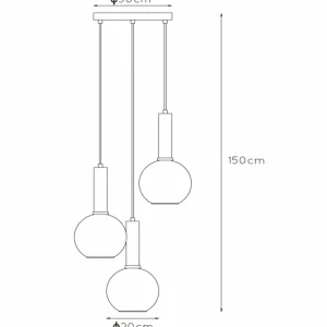 Clearance Lucide Suspension Marius, abat-jour verre, noir, 3 lampes