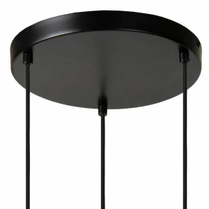 Clearance Lucide Suspension Marius, abat-jour verre, noir, 3 lampes