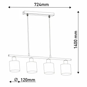 Discount Näve Suspension Maron à quatre lampes, tissu, naturelle