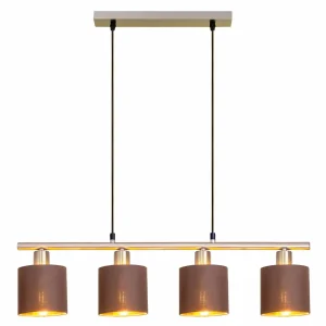 New Näve Suspension Maron, quatre lampes, tissu, brun/doré