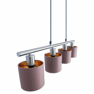 New Näve Suspension Maron, quatre lampes, tissu, brun/doré