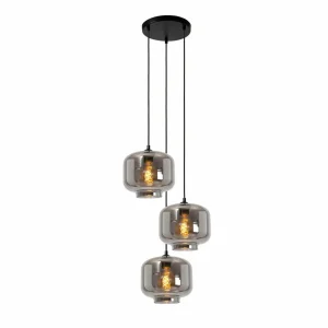 Cheap Lucide Suspension Medine, gris fumé, Ø 46 cm, verre, à 3 lampes