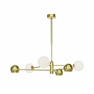 Discount Jupiter Suspension Moka, doré, verre, 3 lampes, G9, GU10