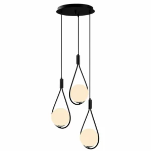 Sale Opviq Suspension Mudoni MR-938 à 3 lampes ronde noir/verre opale