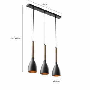 Online Luminex Suspension Muza à 3 lampes, noire/dorée