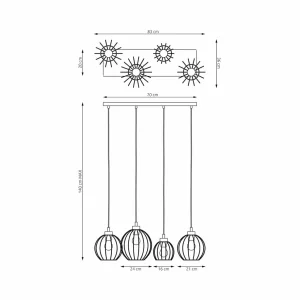 Fashion EMIBIG LIGHTING Suspension Nando, 4 lampes, 70 cm, noir, métal, E27