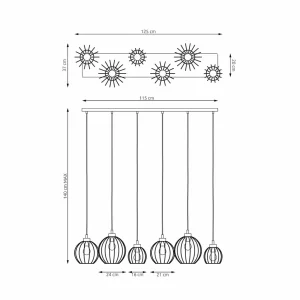 Best Sale EMIBIG LIGHTING Suspension Nando, 6 lampes, 125 cm, noir, métal, E27