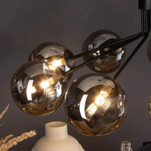 New Eco-Light Suspension Neptune ronde noire sphères verre fumé