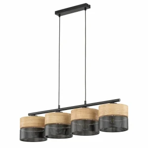 Shop TK Lighting Suspension Nicol, noir/imitation bois, 94x20 cm 4 à 4 lampes E27