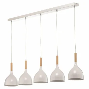 Cheap Luminex Suspension Noak 5 lampes longue blanc/bois naturel