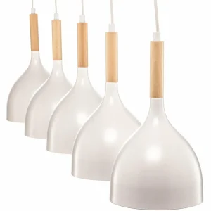 Cheap Luminex Suspension Noak 5 lampes longue blanc/bois naturel