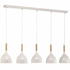 Cheap Luminex Suspension Noak 5 lampes longue blanc/bois naturel