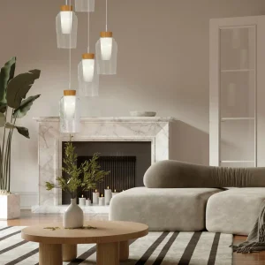 Flash Sale Mantra Iluminación Suspension Nora, blanc, transparent, 5 lampes, rond, verre