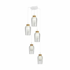 Flash Sale Mantra Iluminación Suspension Nora, blanc, transparent, 5 lampes, rond, verre