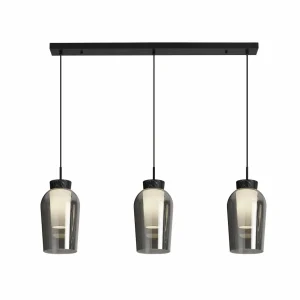 Discount Mantra Iluminación Suspension Nora, noir, chrome, à 3 lampes, poutre, verre